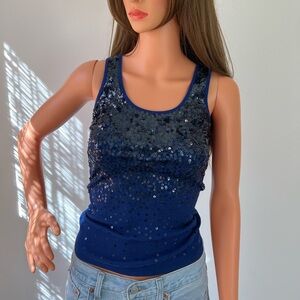 y2k express blue sequin tank top